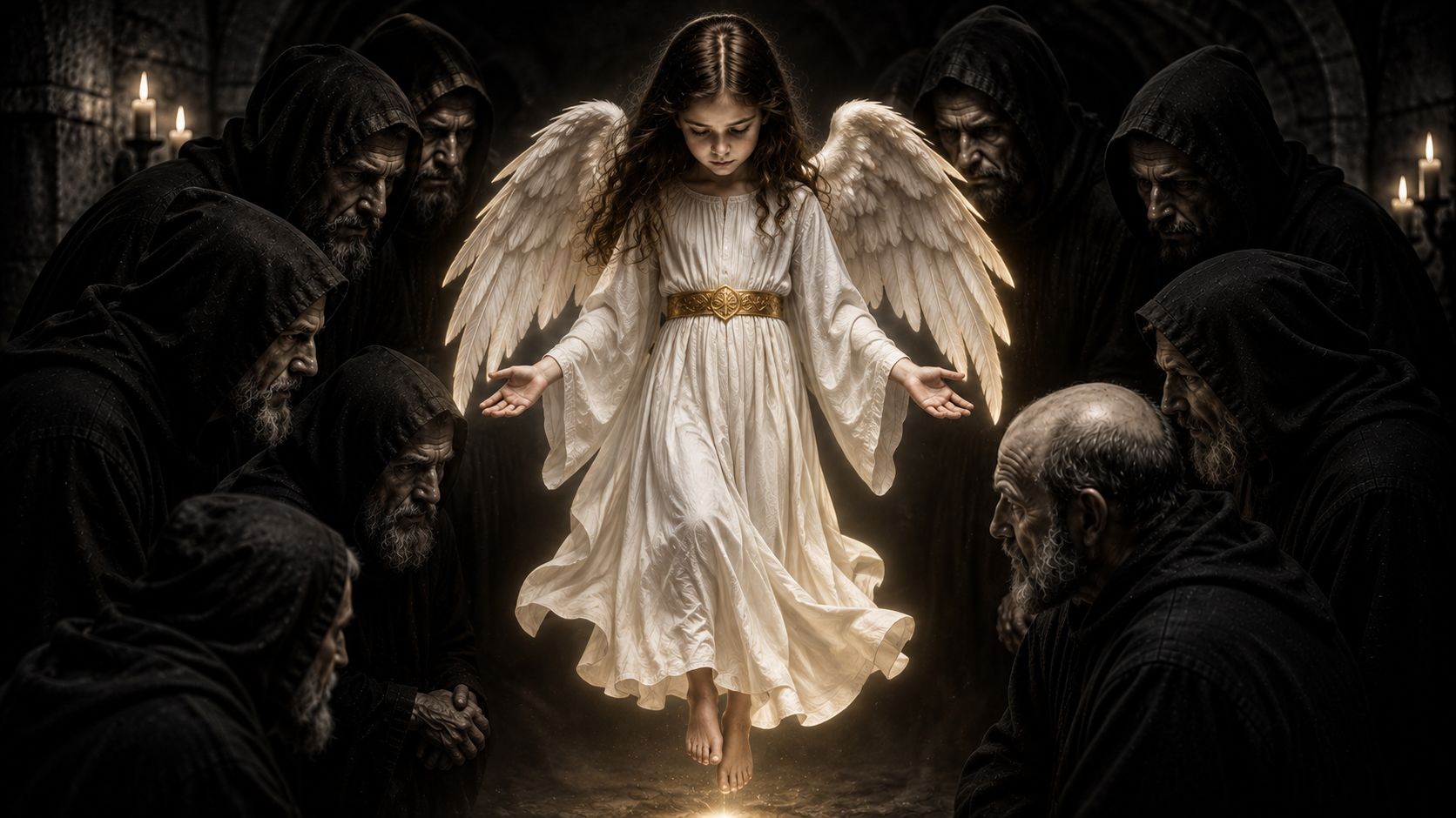Girl looking like angel symbolizing pure